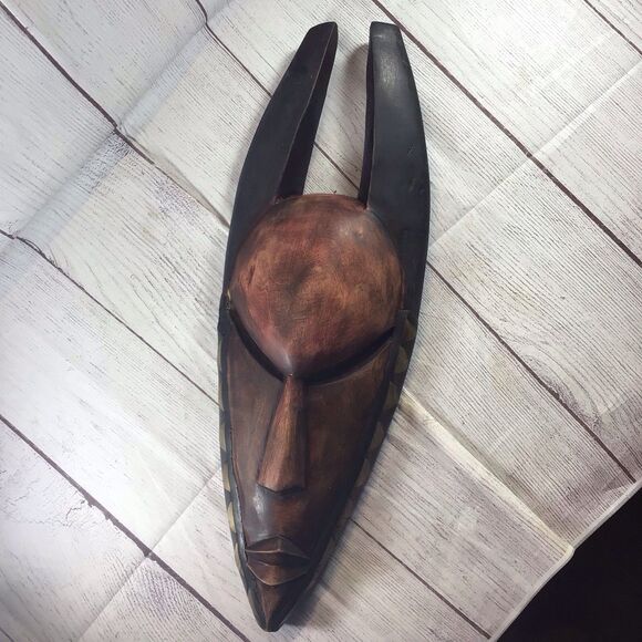 African Hand Crafted Tribal Face Mask Decor 18” Long - Picture 1 of 16